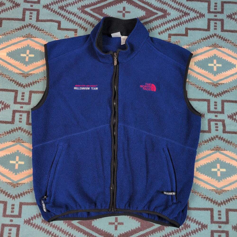 The North Face Vest Mens Medium Blue Fleece Full Zip Millennium Team Made USA